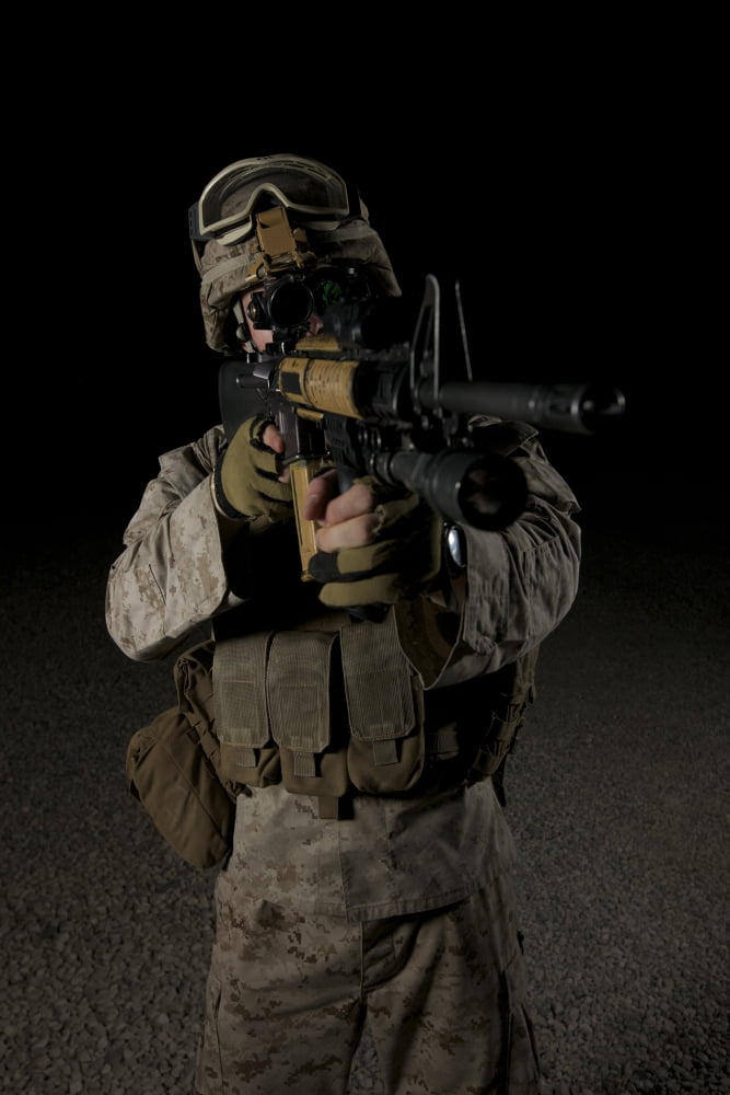 Portrait of a US Marine wearing night vision device Canvas Art - Terry MooreStocktrek Images (12 x 18)