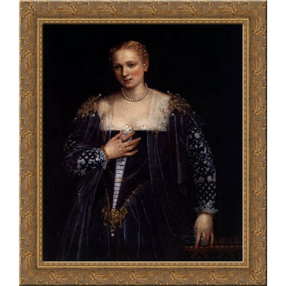 Portrait of a Venetian Woman (La Belle Nani) 24x20 Gold Ornate Wood Framed Canvas Art by Paolo Veronese
