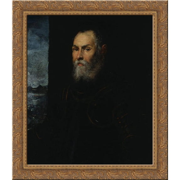 Portrait of a Venetian admiral 24x20 Gold Ornate Wood Framed Canvas Art by Tintoretto