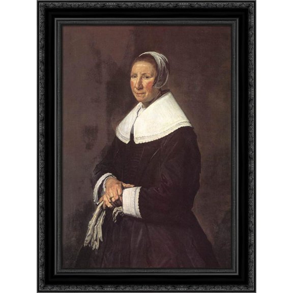 Portrait of a Woman 20x24 Black Ornate Wood Framed Canvas Art by Hals, Frans