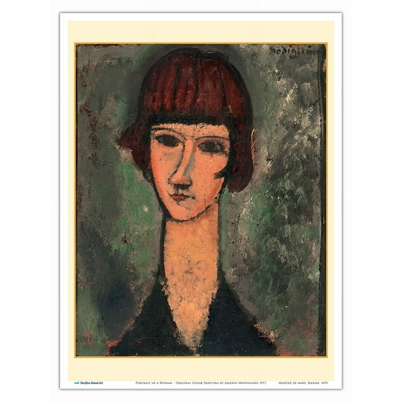 Portrait of a Woman - From an Original Color Painting by Amedeo Modigliani c.1917 - Master Art Print (Unframed) 9in x 12in