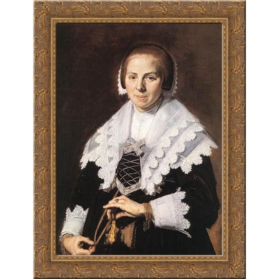 Portrait of a Woman Holding a Fan 20x24 Gold Ornate Wood Framed Canvas Art by Hals, Frans