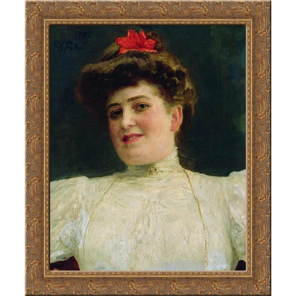 Portrait of a Woman (Olga Shoofs) 20x24 Gold Ornate Wood Framed Canvas Art by Repin, Ilya