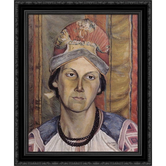 Portrait of a Woman (Portrait of an Unknown) 20x24 Black Ornate Wood Framed Canvas Art by Petrov Vodkin, Kuzma