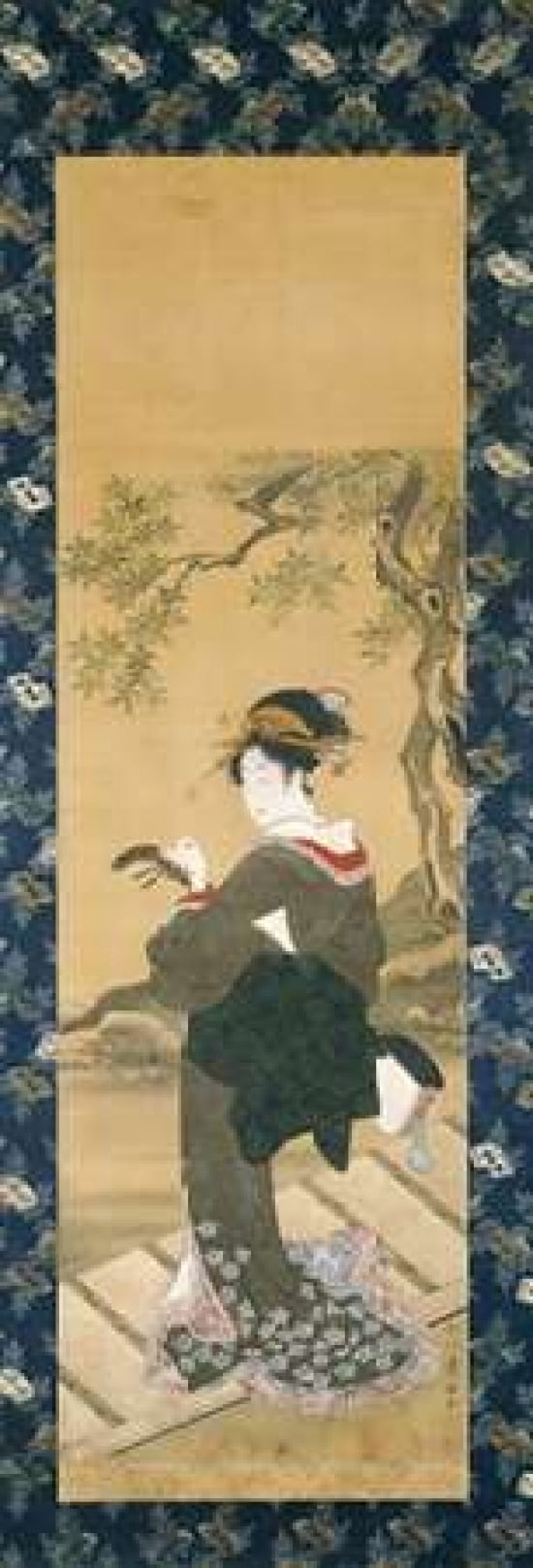 Portrait of a Woman Tuning Her Shamisen On a Veranda Canvas Art - Utagawa Toyokuni (8 x 24)