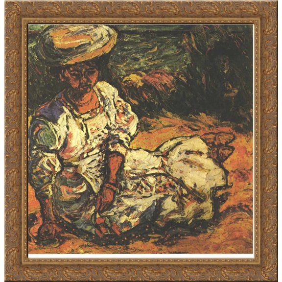 Portrait of a Woman in a White Dress 20x20 Gold Ornate Wood Framed Canvas Art by Ernst Ludwig Kirchner