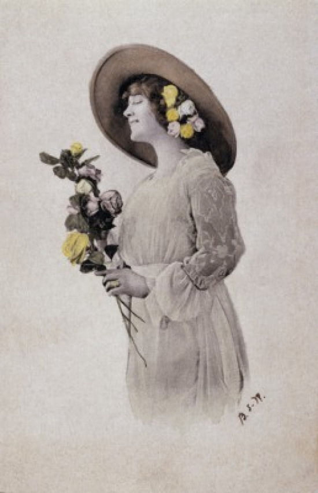 Portrait of a Woman with a Bouquet Nostalgia Cards Canvas Art - (18 x 24)