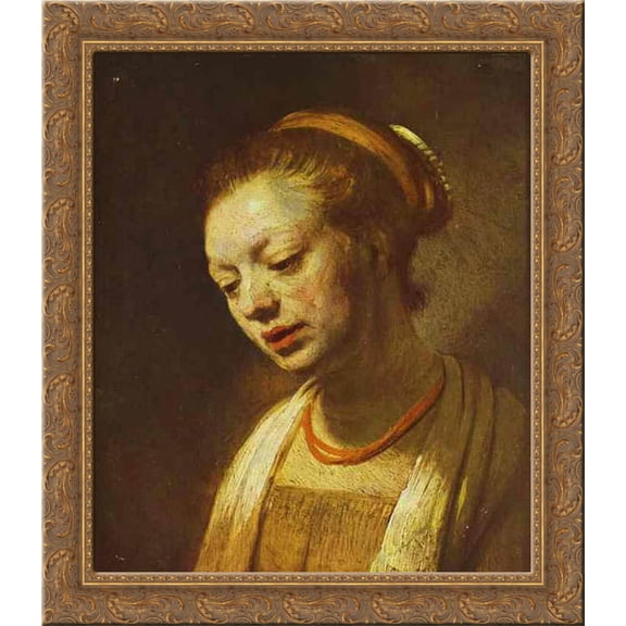 Portrait of a Young Girl 20x20 Gold Ornate Wood Framed Canvas Art by Rembrandt