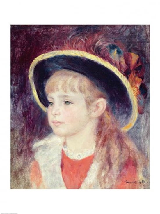 Portrait of a Young Girl in a Blue Hat 1881 Canvas Art - Pierre-Auguste Renoir (18 x 24)