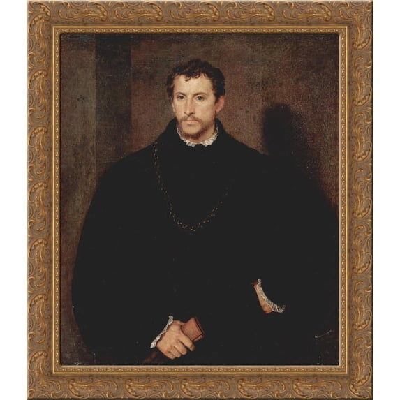 Portrait of a Young Man (The young Englishman) 24x20 Gold Ornate Wood Framed Canvas Art by Titian