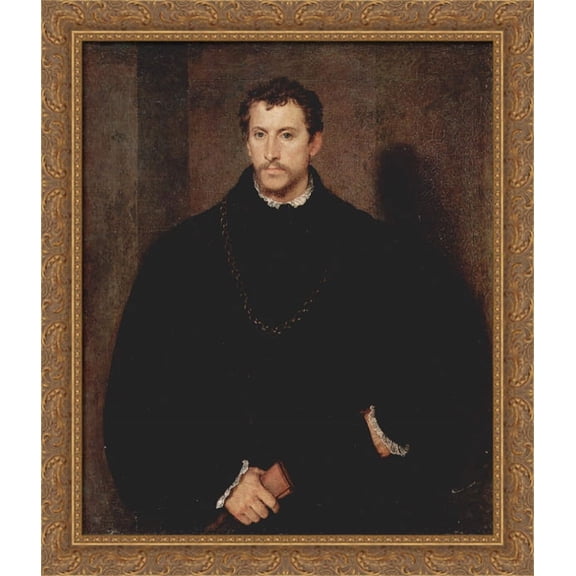 Portrait of a Young Man (The young Englishman) 28x32 Large Gold Ornate Wood Framed Canvas Art by Titian