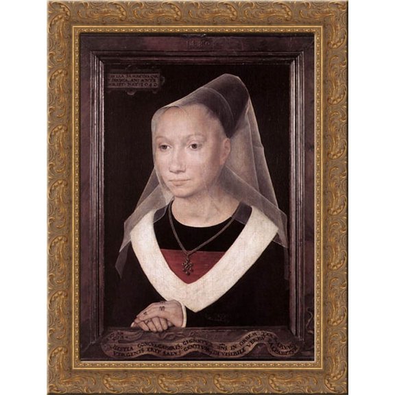Portrait of a Young Woman 20x24 Gold Ornate Wood Framed Canvas Art by Memling, Hans
