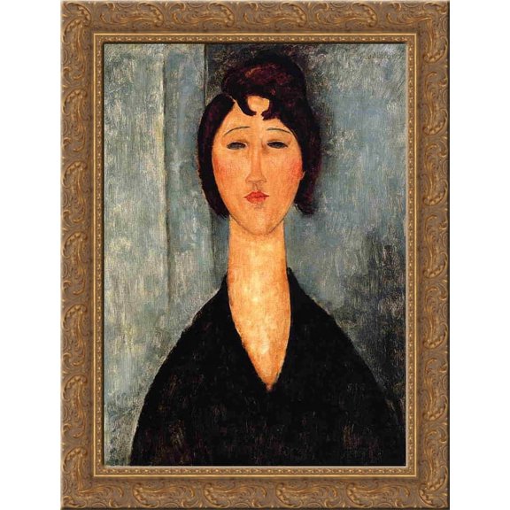 Portrait of a Young Woman 20x24 Gold Ornate Wood Framed Canvas Art by Modigliani, Amedeo