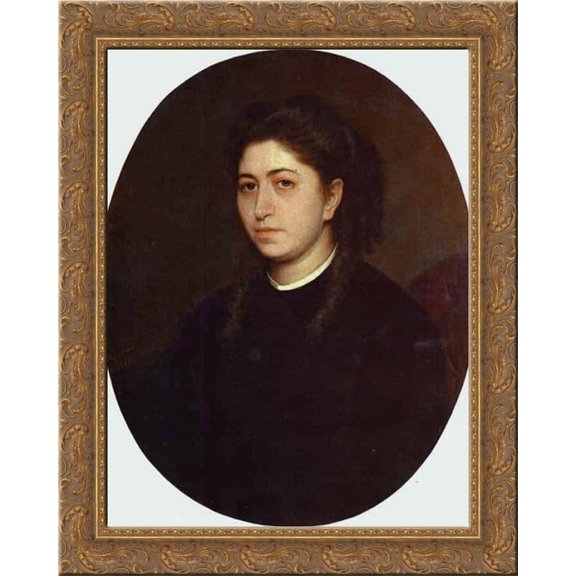 Portrait of a Young Woman Dressed in Black Velvet 20x23 Gold Ornate Wood Framed Canvas Art by Kramskoi, Ivan Nikolaevich