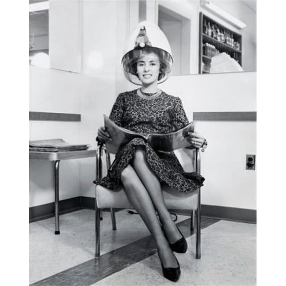Portrait of a Young Woman Sitting in an Armchair Under a Hair Dryer 1964 Poster Print - 18 x 24 in.