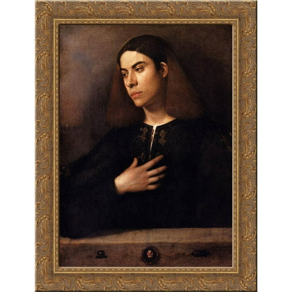 Portrait of a Youth (Antonio Broccardo) 24x20 Gold Ornate Wood Framed Canvas Art by Giorgione