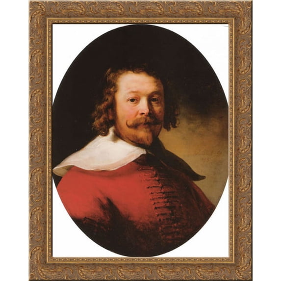 Portrait of a bearded man, bust-length, in a red doublet 20x23 Gold Ornate Wood Framed Canvas Art by Rembrandt