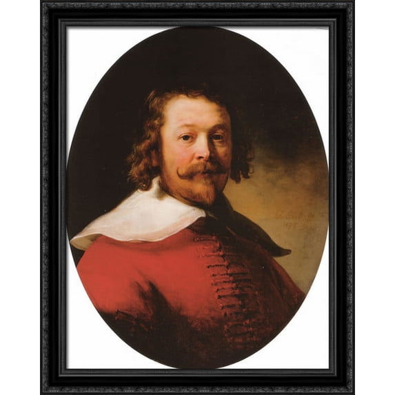 Portrait of a bearded man, bust length, in a red doublet 28x34 Large Black Ornate Wood Framed Canvas Art by Rembrandt