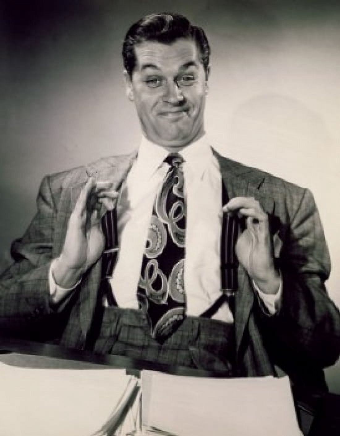 Portrait of a businessman holding his suspenders Canvas Art - (18 x 24)