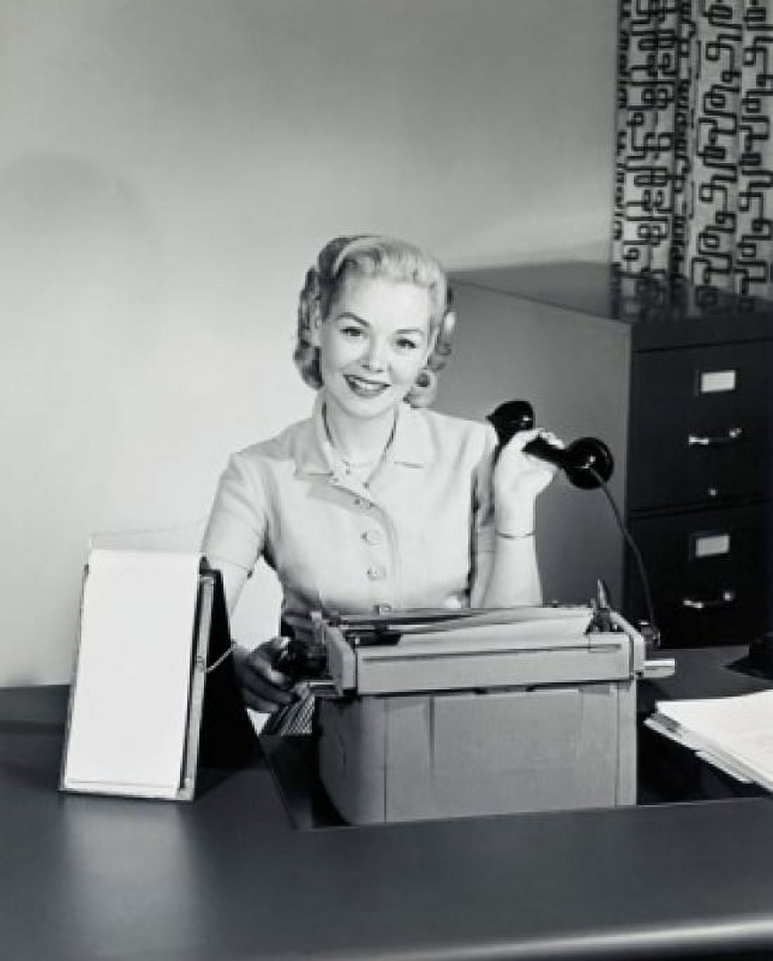 Portrait of a businesswoman holding a telephone receiver and smiling 1954 Canvas Art - (18 x 24)