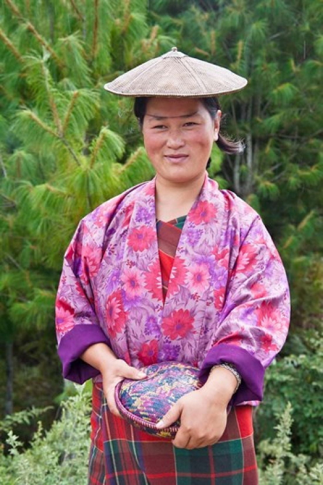 Portrait of a farmer wearing bamboo hat Bumthang Bhutan Canvas Art - Keren Su DanitaDelimont (23 x 35)