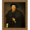 thumbnail image 1 of Portrait of a gentleman with gloves 28x34 Large Gold Ornate Wood Framed Canvas Art by Lorenzo Lotto, 1 of 2
