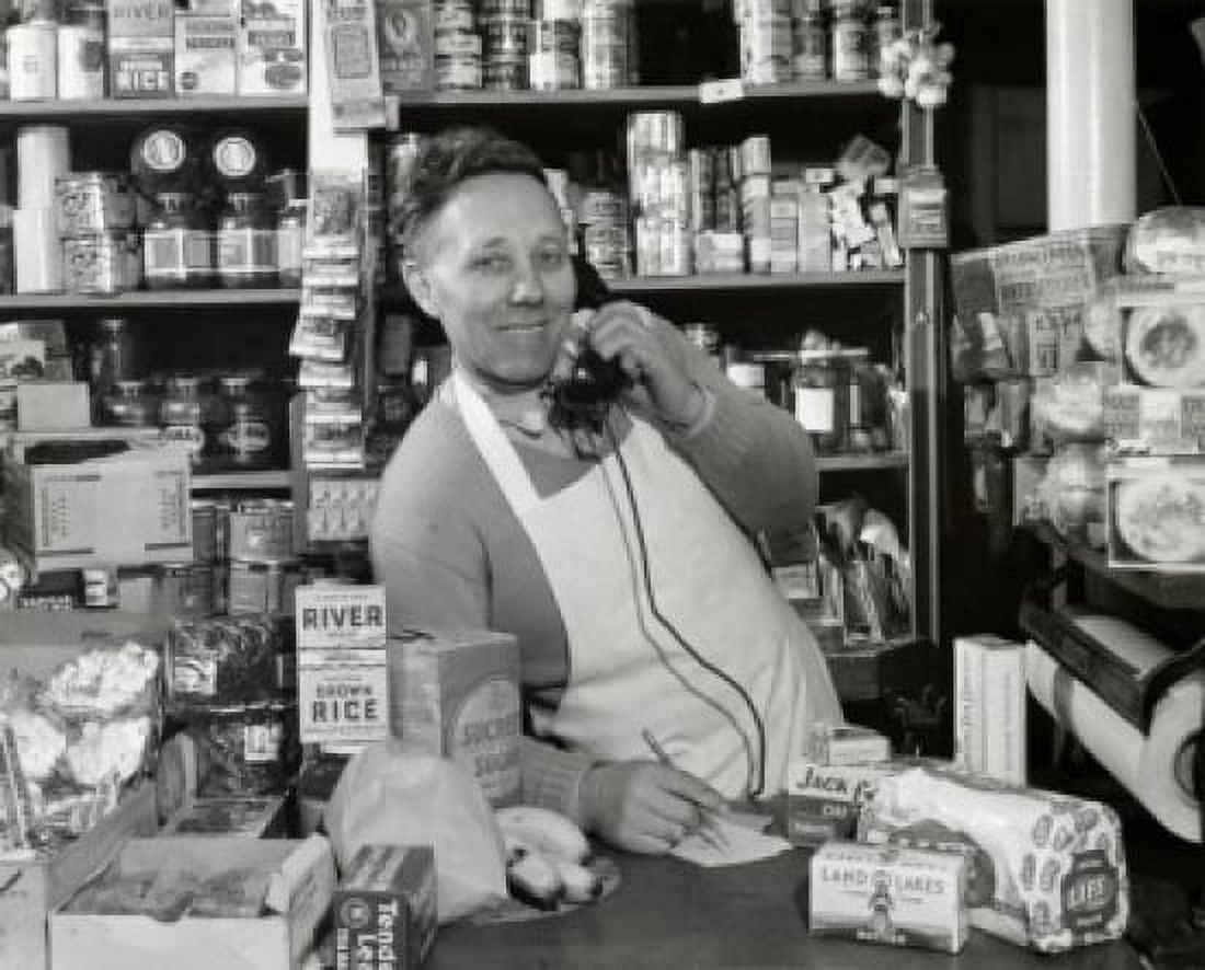 Portrait of a grocer taking order on the telephone Canvas Art - (24 x 36)
