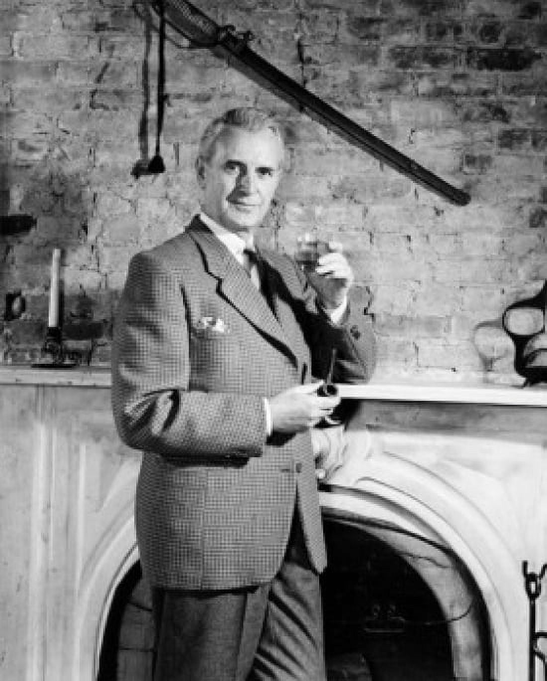 Portrait of a mature man holding a glass of wine and a pipe Canvas Art - (18 x 24)