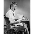 thumbnail image 1 of Portrait of a mature woman looking at bills while sitting on a wheelchair Poster Print (18 x 24), 1 of 4