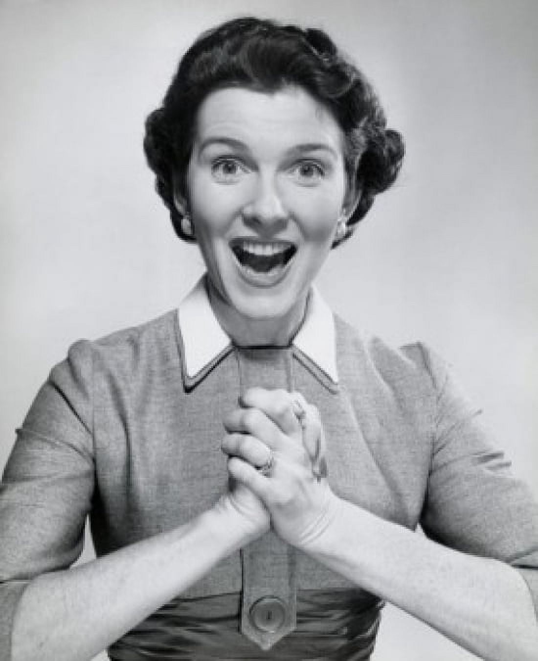 Portrait of a mid adult woman looking surprised with her hands clasped Canvas Art - (18 x 24)