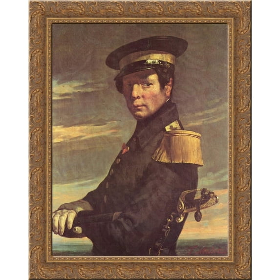 Portrait of a naval officer 20x24 Gold Ornate Wood Framed Canvas Art by Millet, Jean Francois