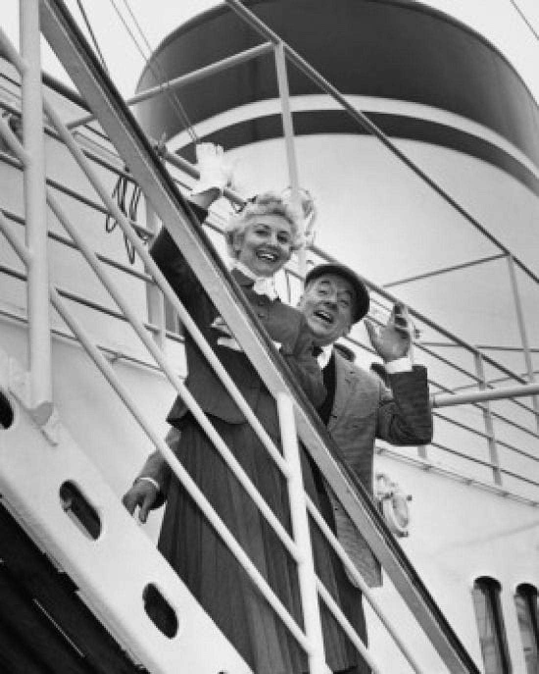Portrait of a senior couple waving from a ship Canvas Art - (18 x 24)