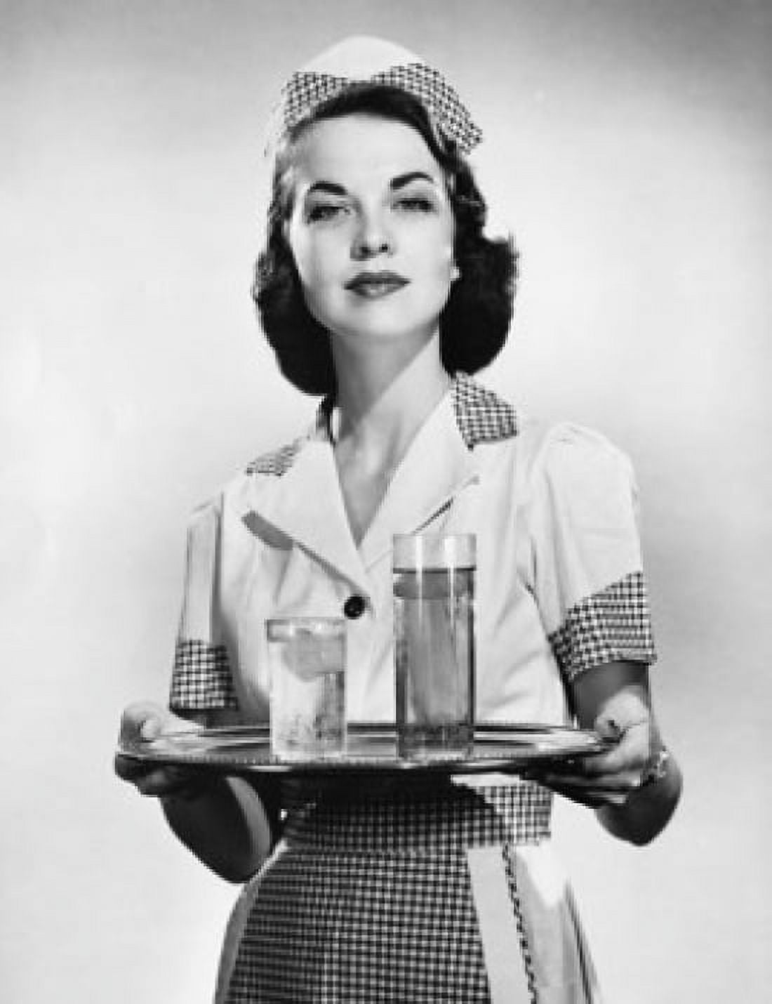 Portrait of a waitress holding a tray of drinks Canvas Art - (18 x 24)