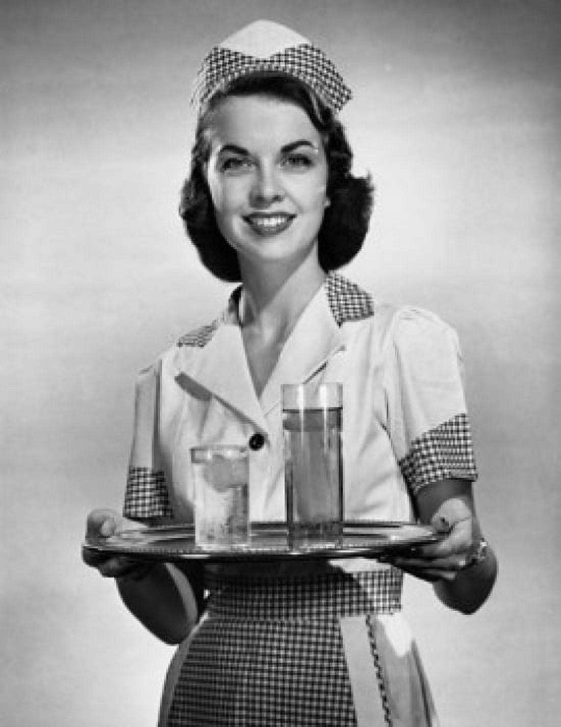 Portrait of a waitress holding a tray of drinks Canvas Art - (18 x 24)