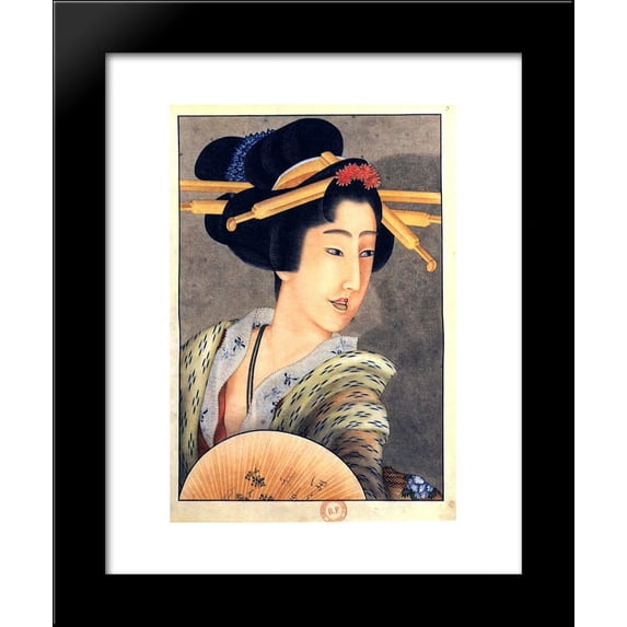 Portrait of a woman holding a fan 20x24 Framed Art Print by Katsushika Hokusai