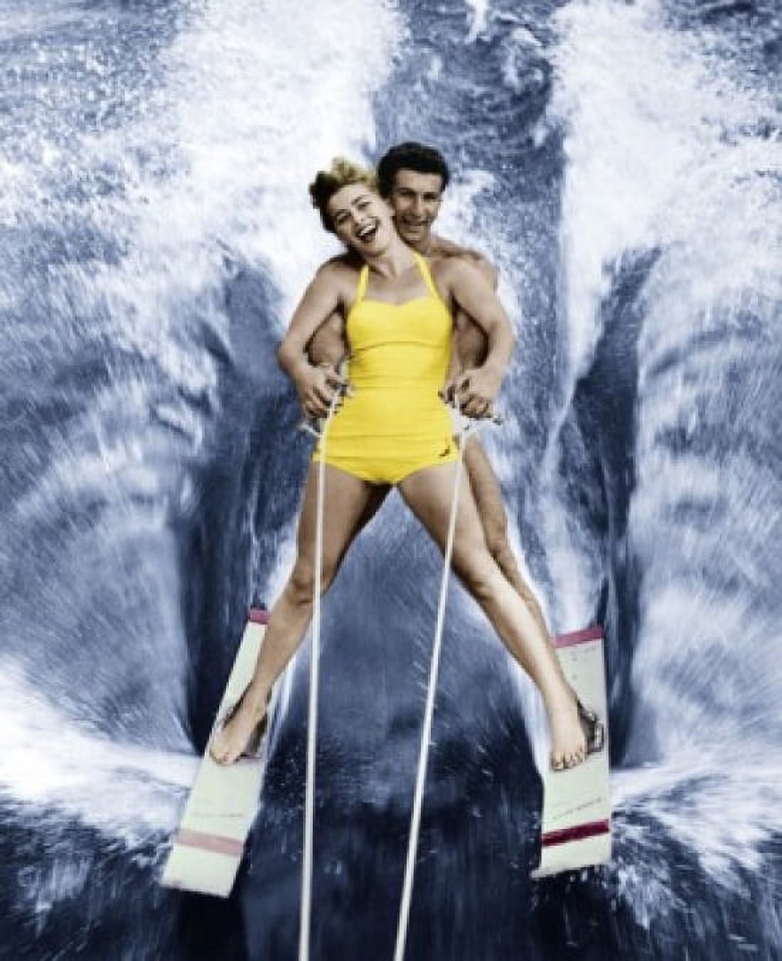 Portrait of a young couple waterskiing Canvas Art - (18 x 24)