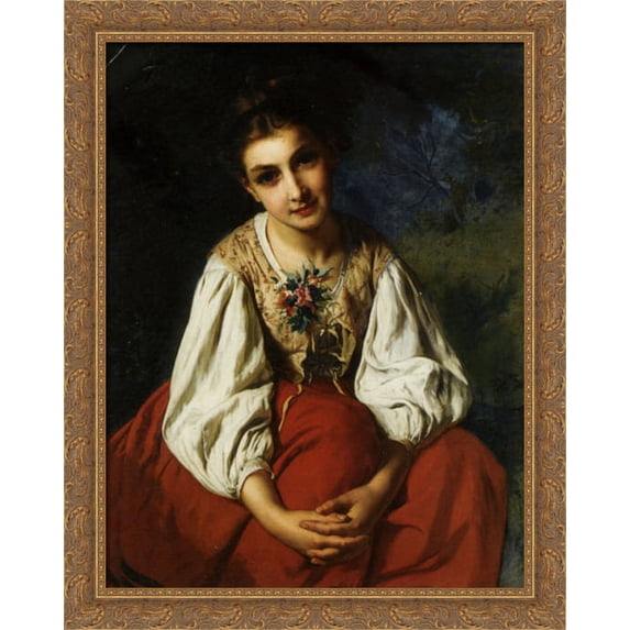 Portrait of a young girl 28x36 Large Gold Ornate Wood Framed Canvas Art by Emile Munier