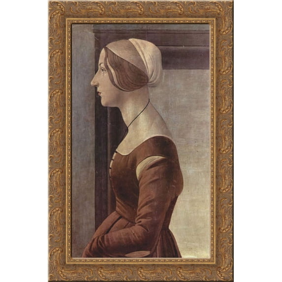 Portrait of a young woman 18x24 Gold Ornate Wood Framed Canvas Art by Botticelli, Sandro