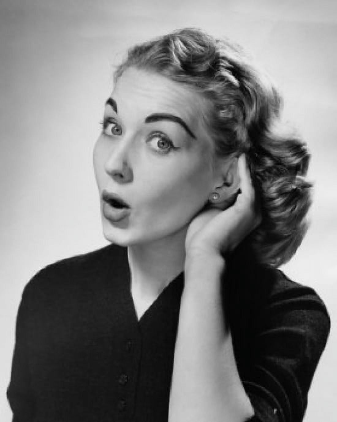 Portrait of a young woman cupping her ear to hear Canvas Art - (24 x 36)