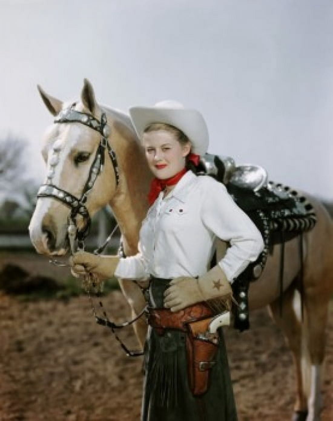 Portrait of a young woman holding the reins of a horse Canvas Art - (18 x 24)