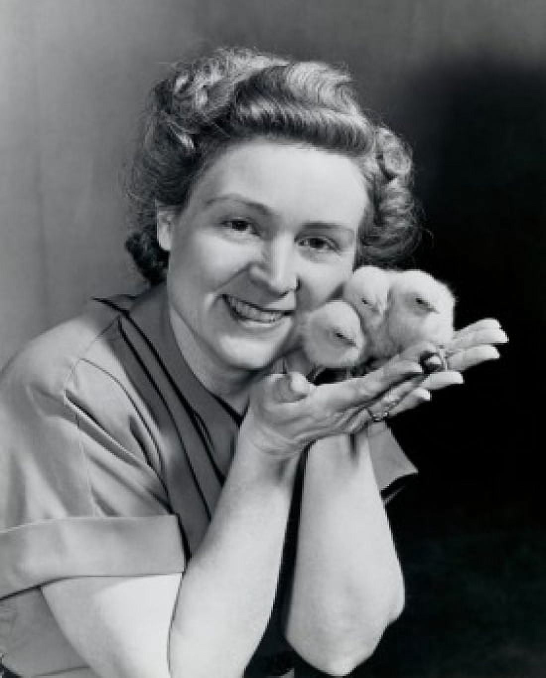 Portrait of a young woman holding three baby chicks in her palm Canvas Art - (24 x 36)