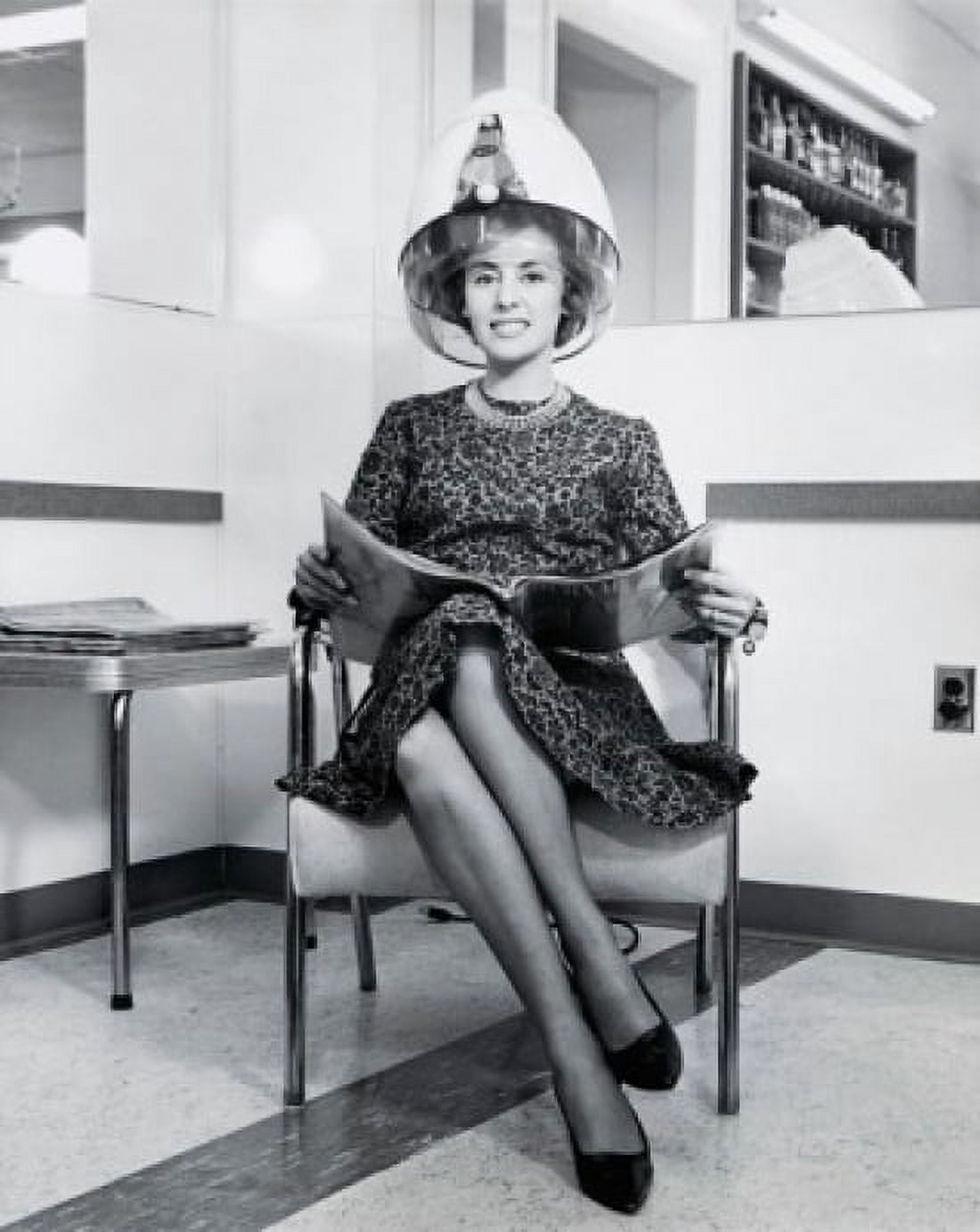 Portrait of a young woman sitting in an armchair under a hair dryer 1964 Canvas Art - (24 x 36)