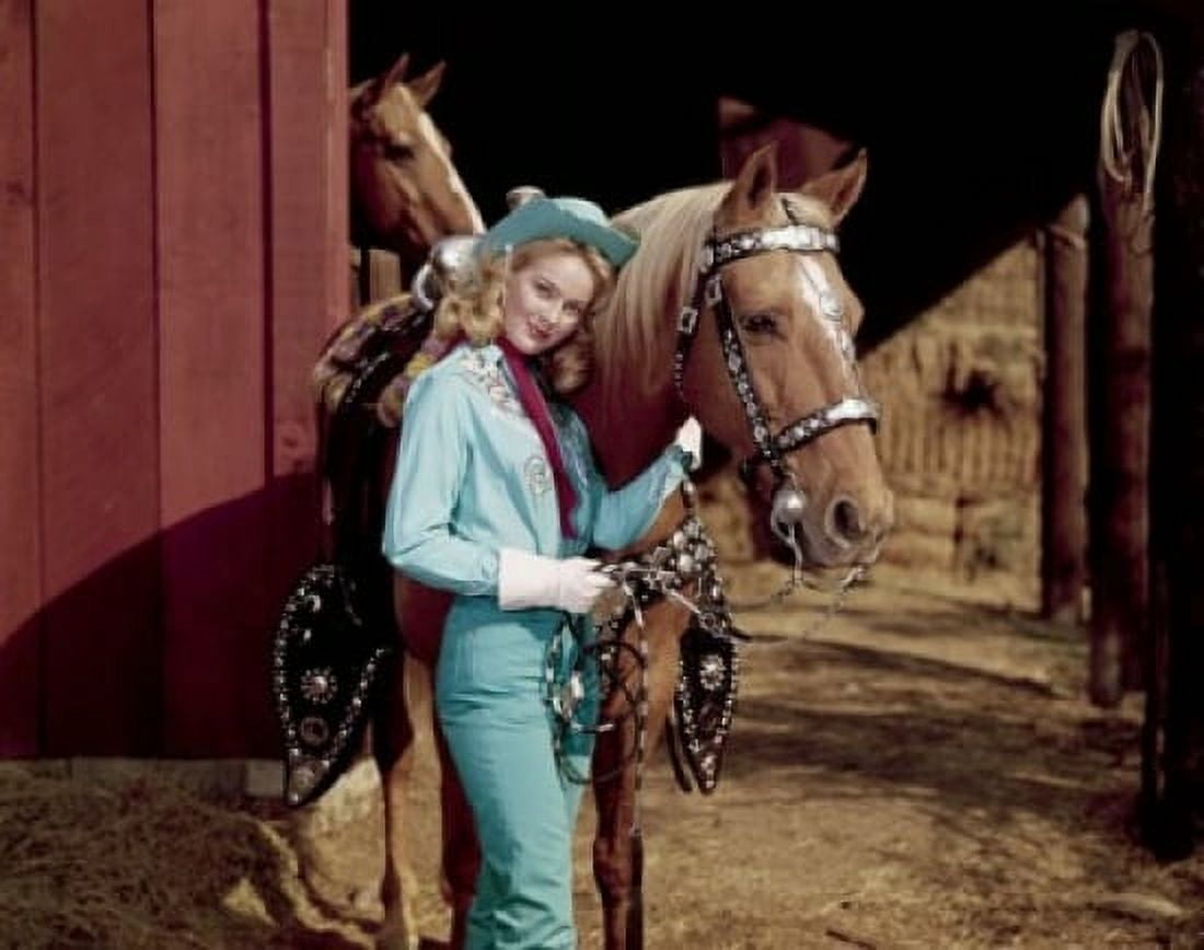 Portrait of a young woman standing near a horse Canvas Art - (24 x 36)