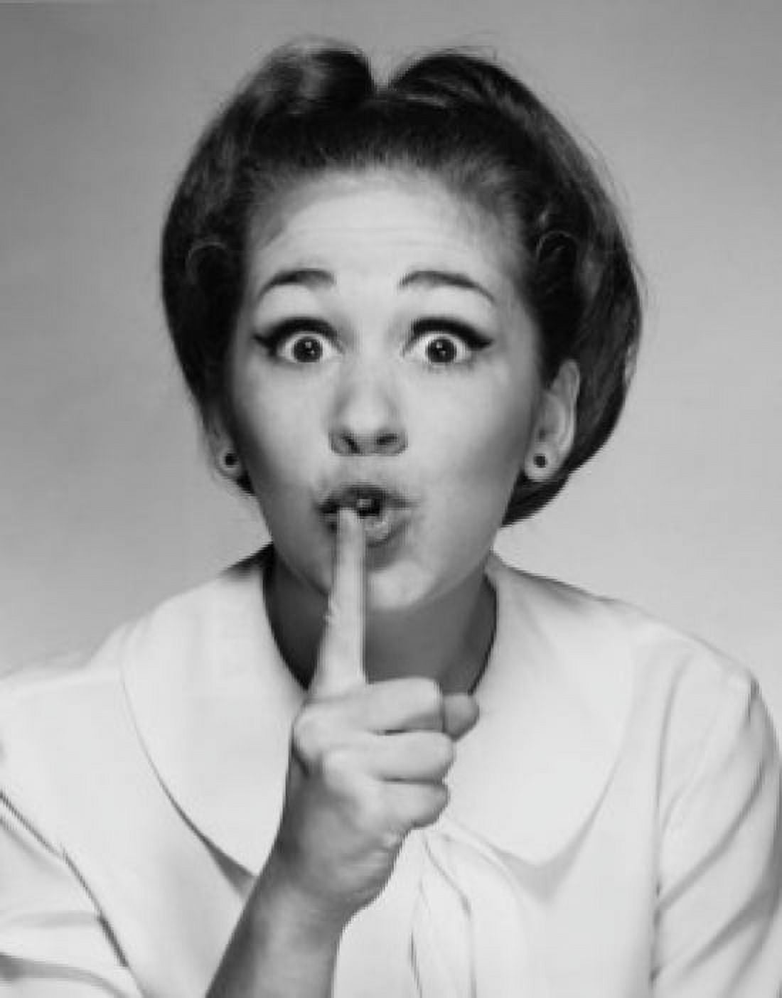 Portrait of a young woman with her finger on her lips Canvas Art - (18 x 24)