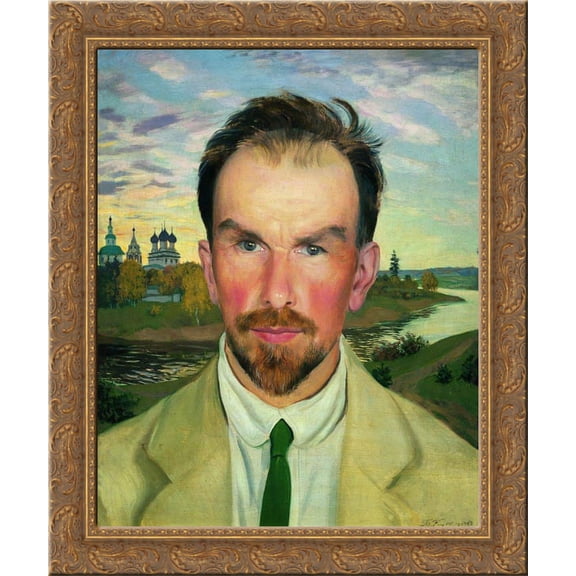 Portrait of an Art Historian and Restorer Alexander Anisimov 24x20 Gold Ornate Wood Framed Canvas Art by Boris Kustodiev