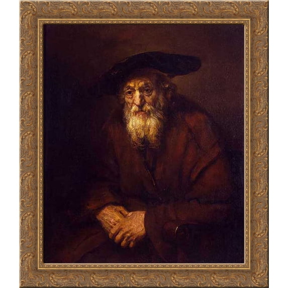 Portrait of an Old Jew 20x20 Gold Ornate Wood Framed Canvas Art by Rembrandt
