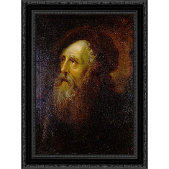 Portrait of an Old Jew 20x24 Black Ornate Wood Framed Canvas Art by Pesne, Antoine