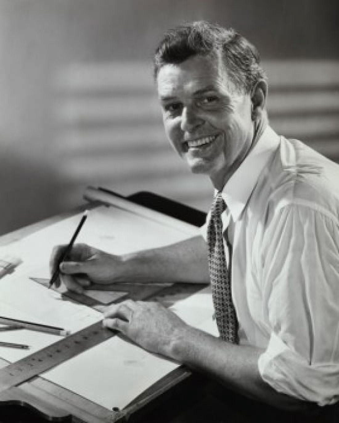 Portrait of an architect drawing blueprint Canvas Art - (18 x 24)