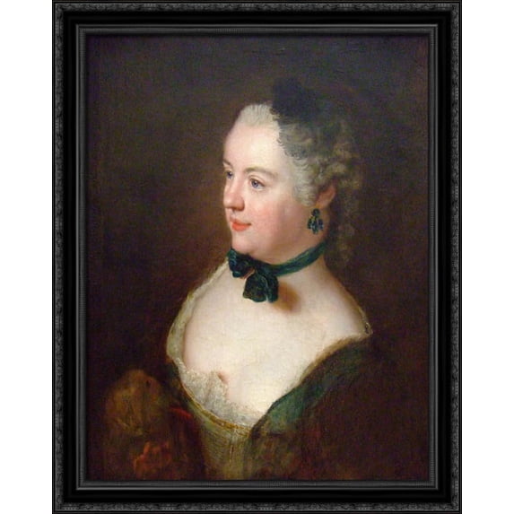 Portrait of an unknown woman 28x34 Large Black Ornate Wood Framed Canvas Art by Antoine Pesne
