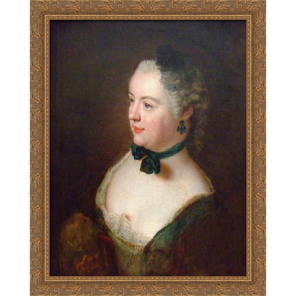 Portrait of an unknown woman 28x34 Large Gold Ornate Wood Framed Canvas Art by Antoine Pesne